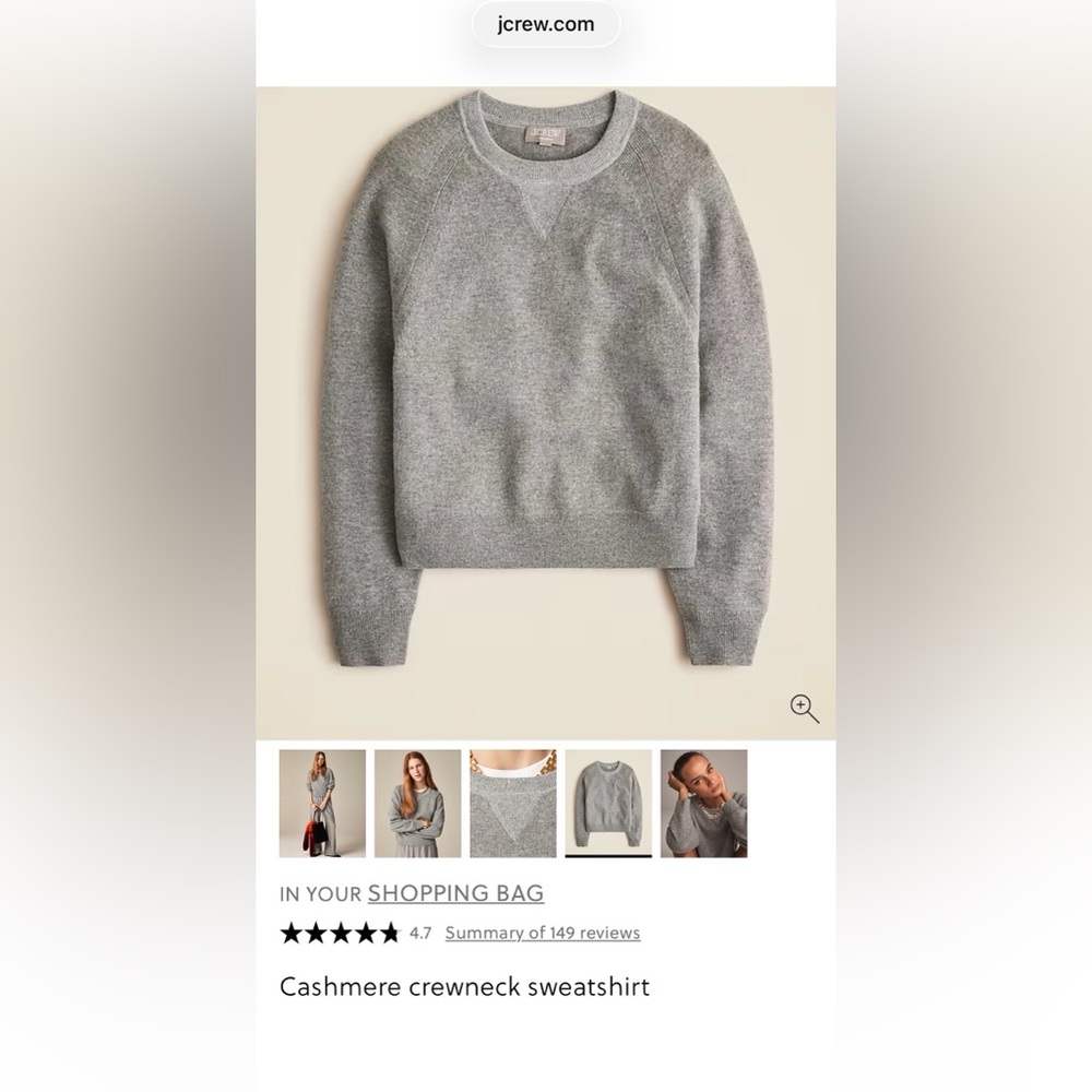 J. Crew Women’s Heather Ash Gray Cashmere Crewneck Sweatshirt